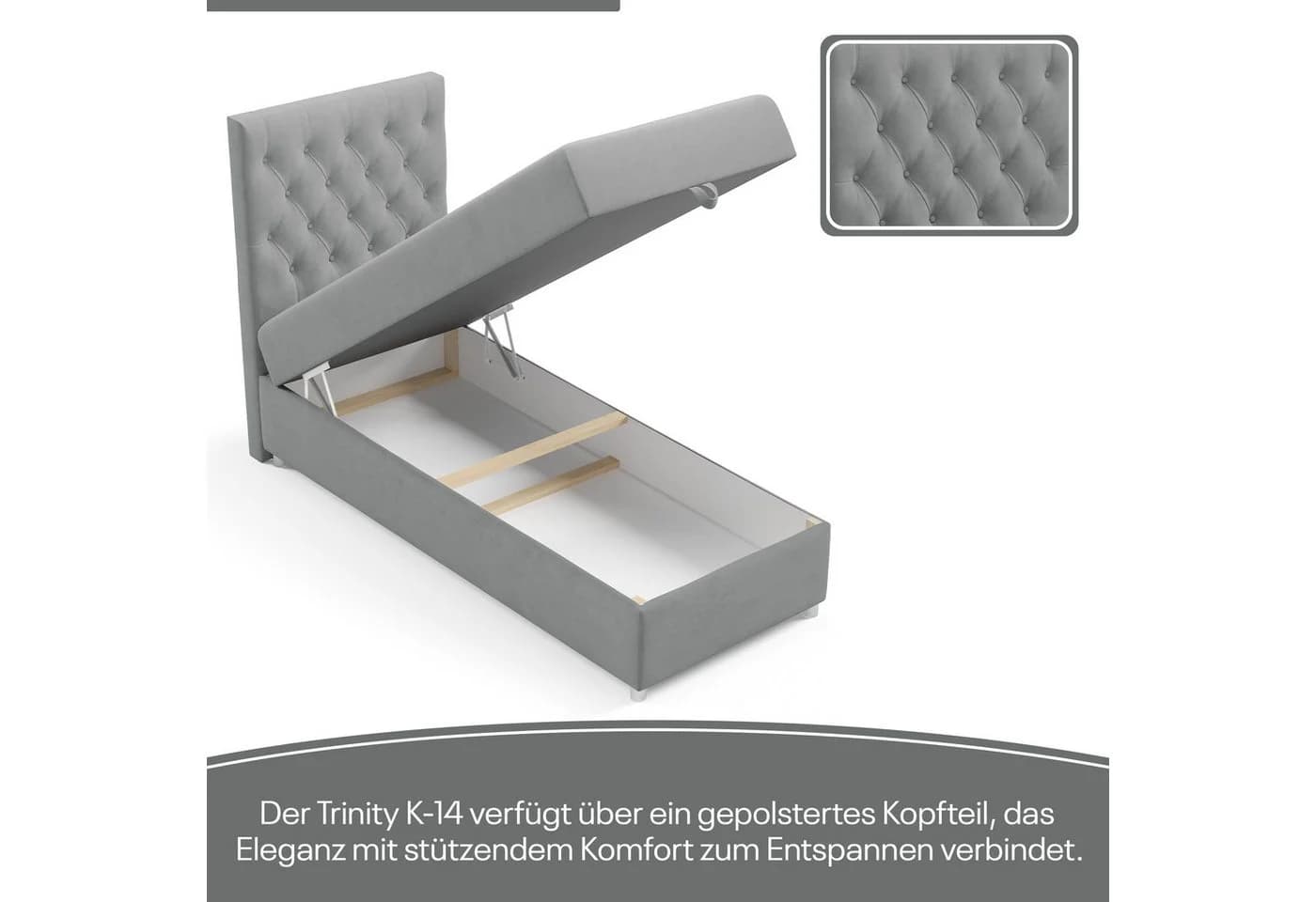 Best for Home Boxspringbett Trinity K-14 mit Bettkasten & Topper Grau - Bild 3