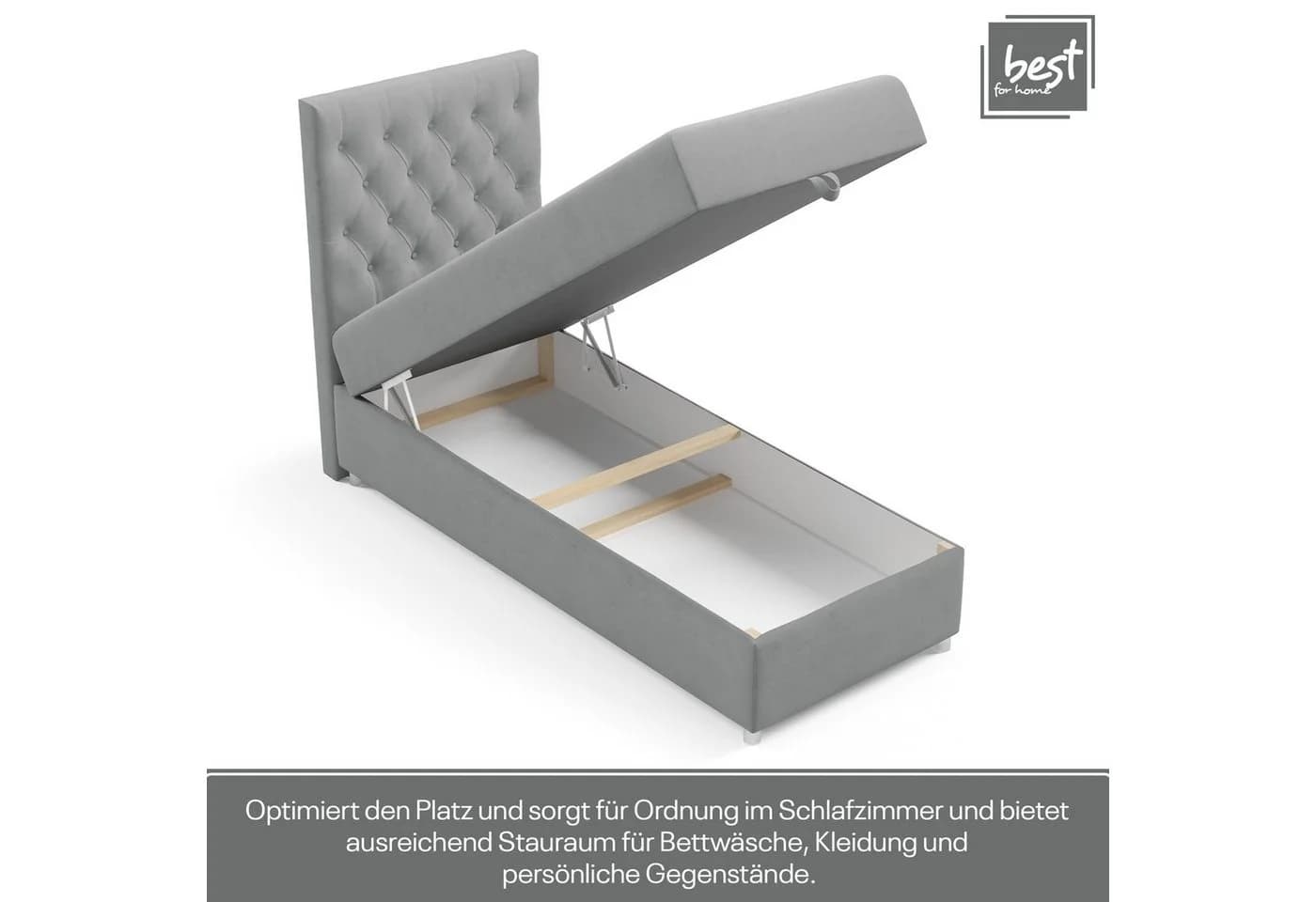 Best for Home Boxspringbett Trinity K-14 mit Bettkasten & Topper Grau - Bild 5