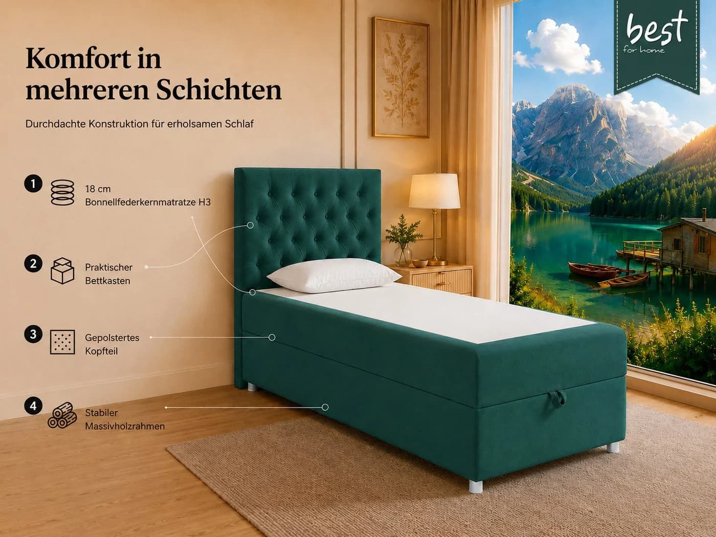 Best for Home Boxspringbett Trinity K-14 mit Bettkasten & Bonnell-Federkern - Bild 3