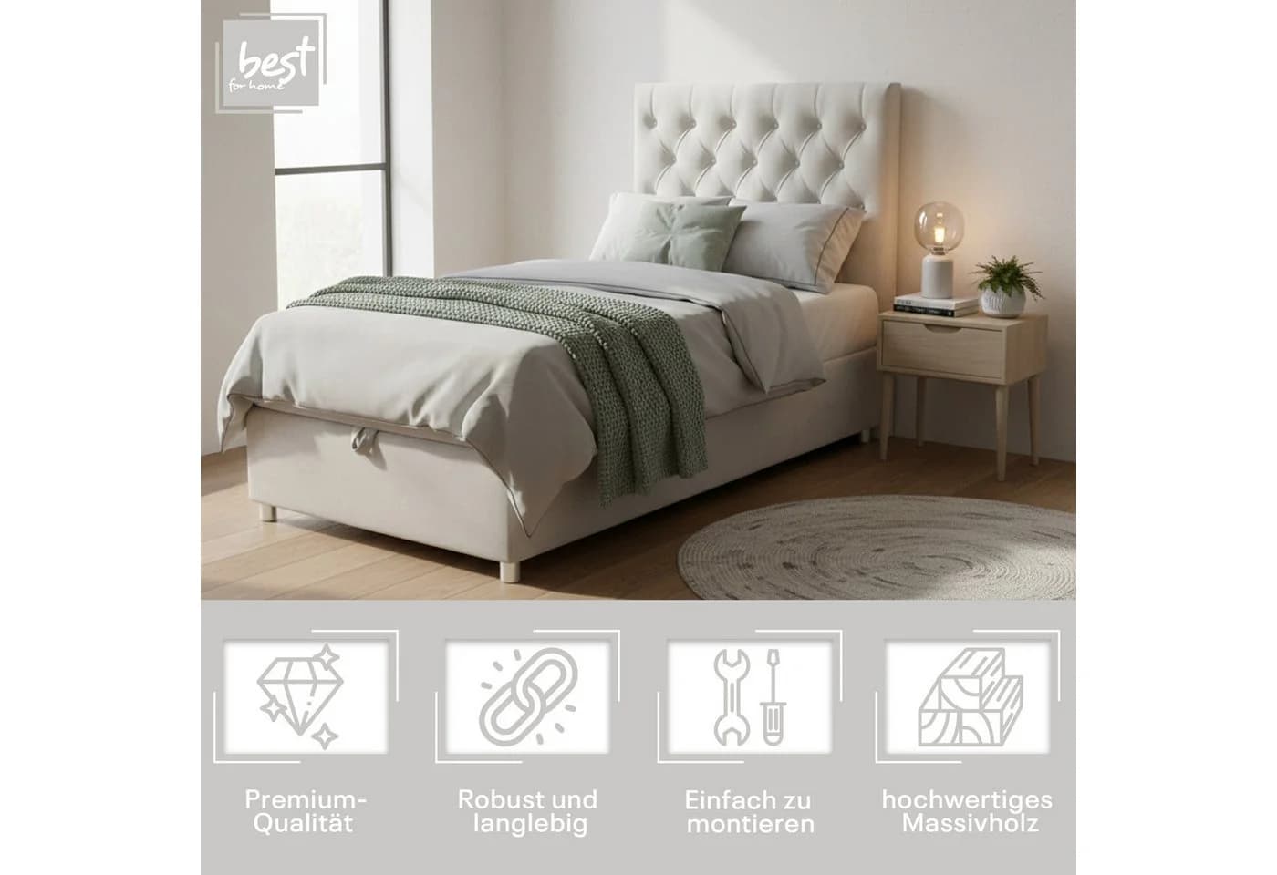 Best for Home Boxspringbett Trinity K-14 mit Bettkasten & gepolstertem Kopfteil