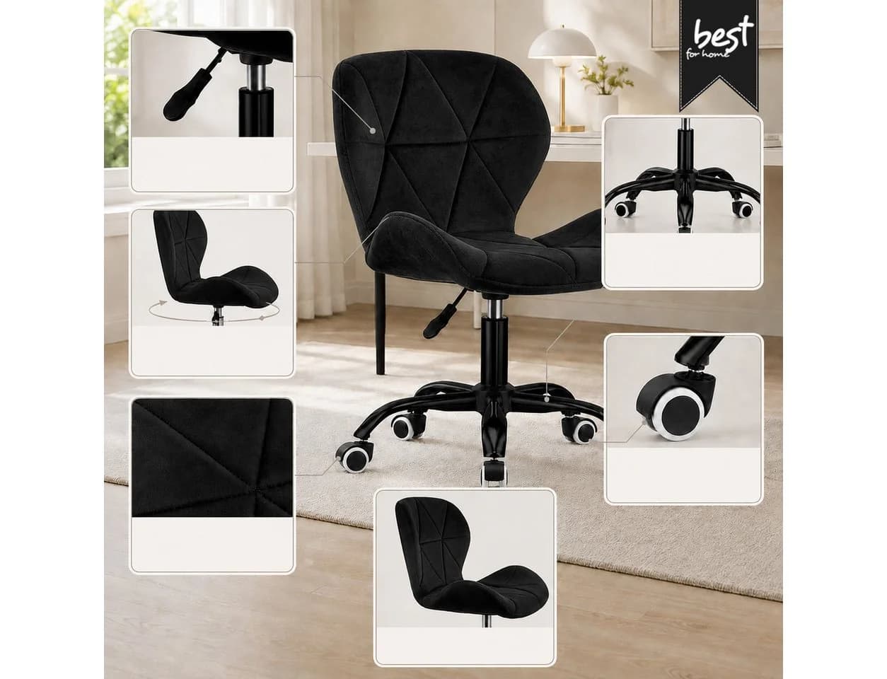 Best for Home Bürostuhl Ergonomisch Höhenverstellbar Schwarz