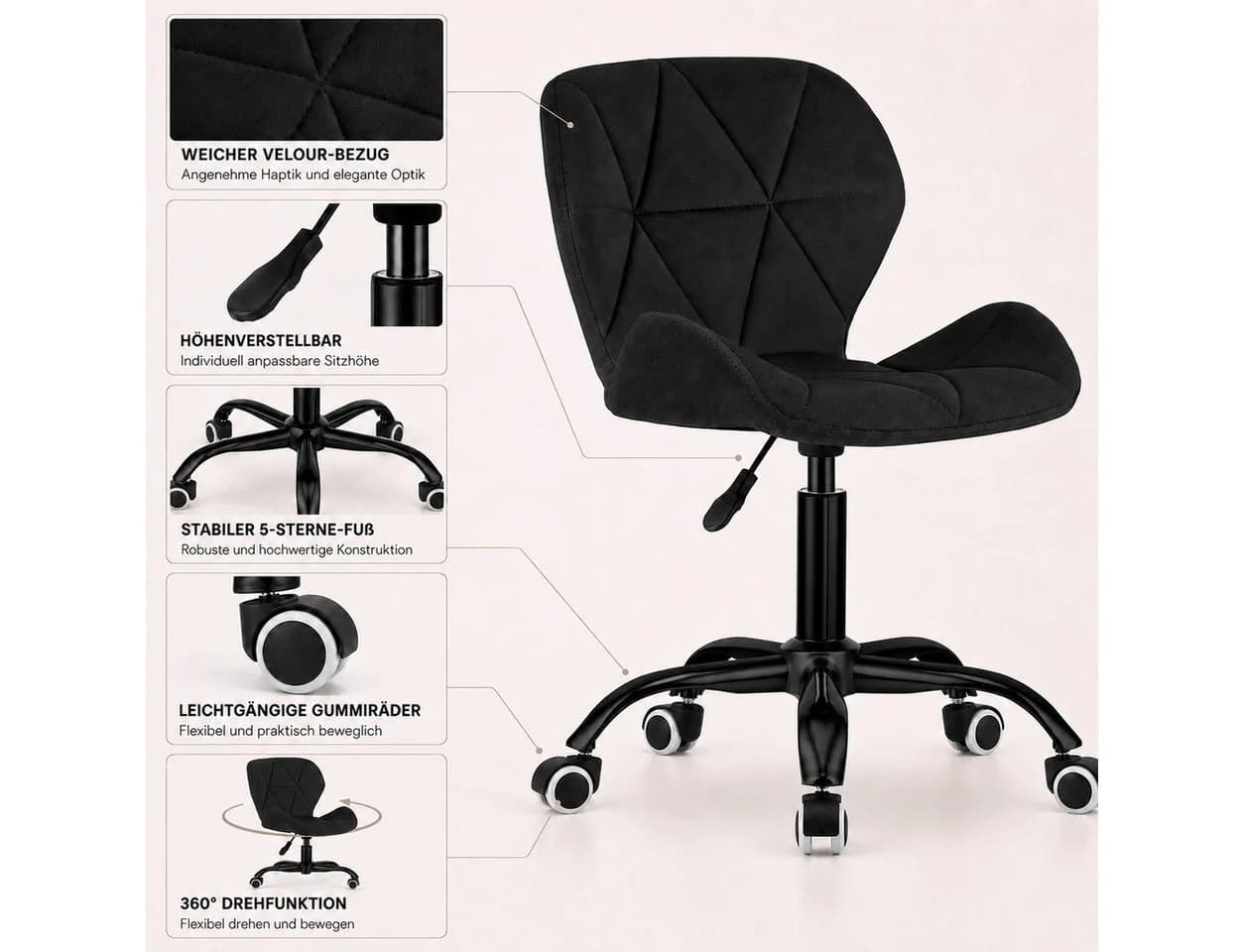 Best for Home Bürostuhl Ergonomisch Höhenverstellbar Schwarz - Bild 5