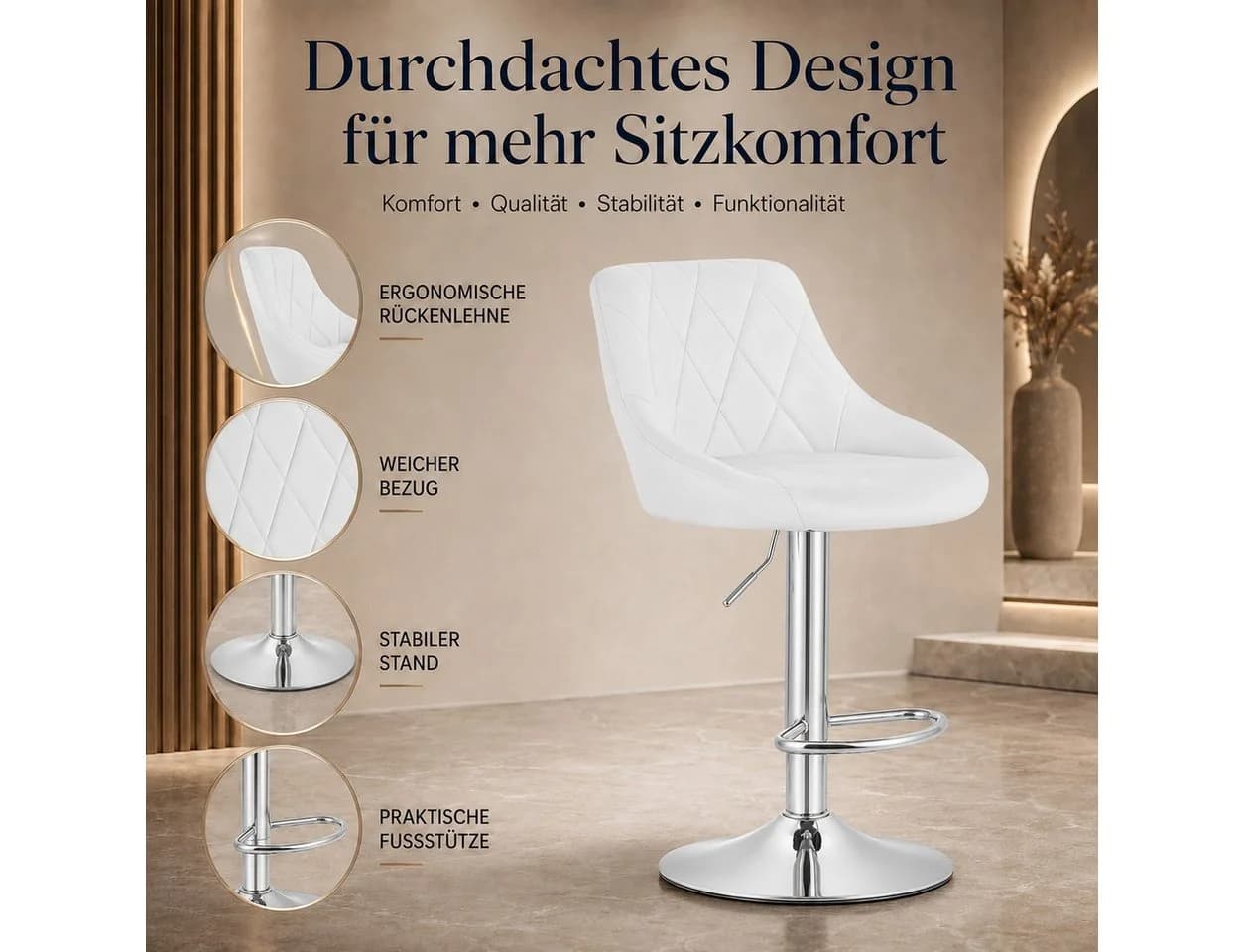 Best for Home Barhocker höhenverstellbar weiß - Bild 4
