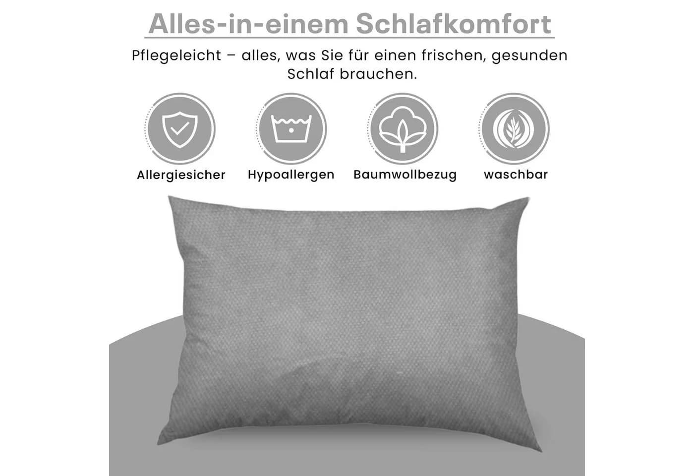 Best for Home Schlafkissen 40x60 cm Baumwolle Hohlfaser Grau