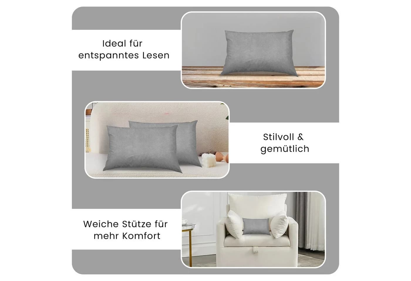 Best for Home Schlafkissen 40x60 cm Baumwolle Hohlfaser Grau - Bild 3