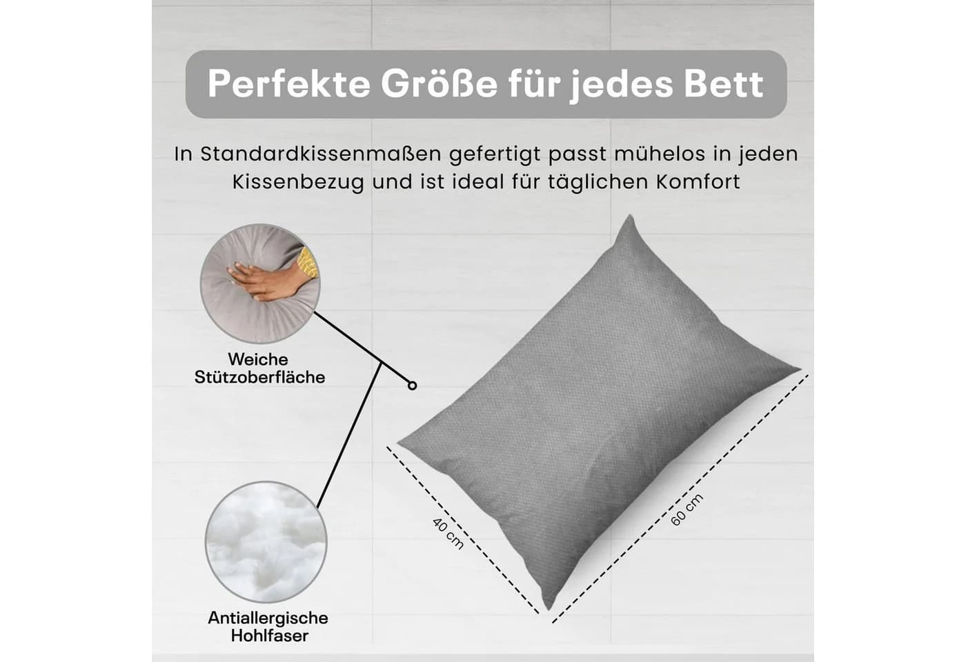 Best for Home Schlafkissen 40x60 cm Baumwolle Hohlfaser Grau - Bild 5