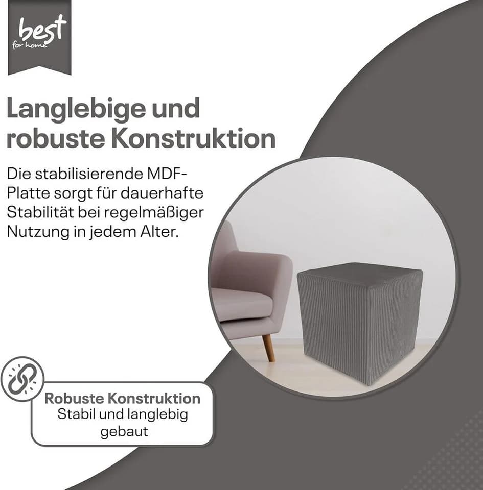 Best for Home Sitzwürfel Pouf Hocker Samt Anthrazit - Bild 3
