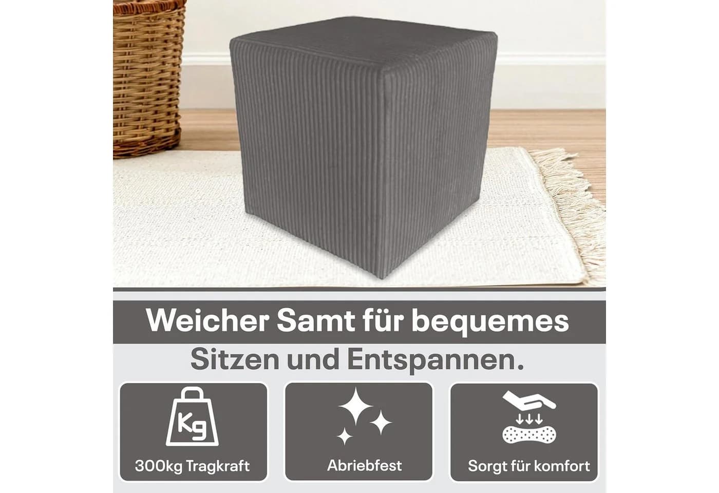 Best for Home Sitzwürfel Pouf Hocker Samt Anthrazit - Bild 4