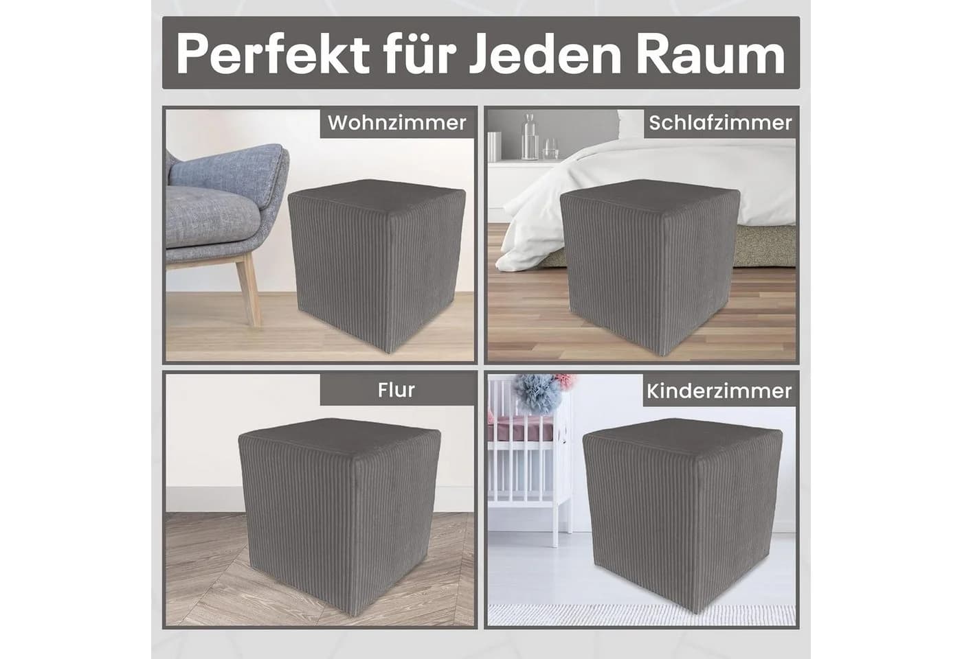 Best for Home Sitzwürfel Pouf Hocker Samt Anthrazit - Bild 5