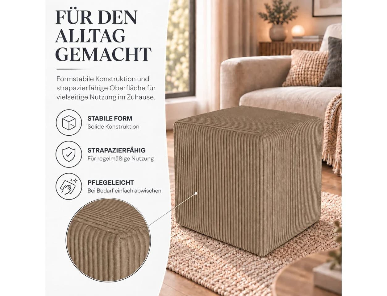 Best for Home Sitzwürfel Pouf Hocker Samt Braun - Bild 4