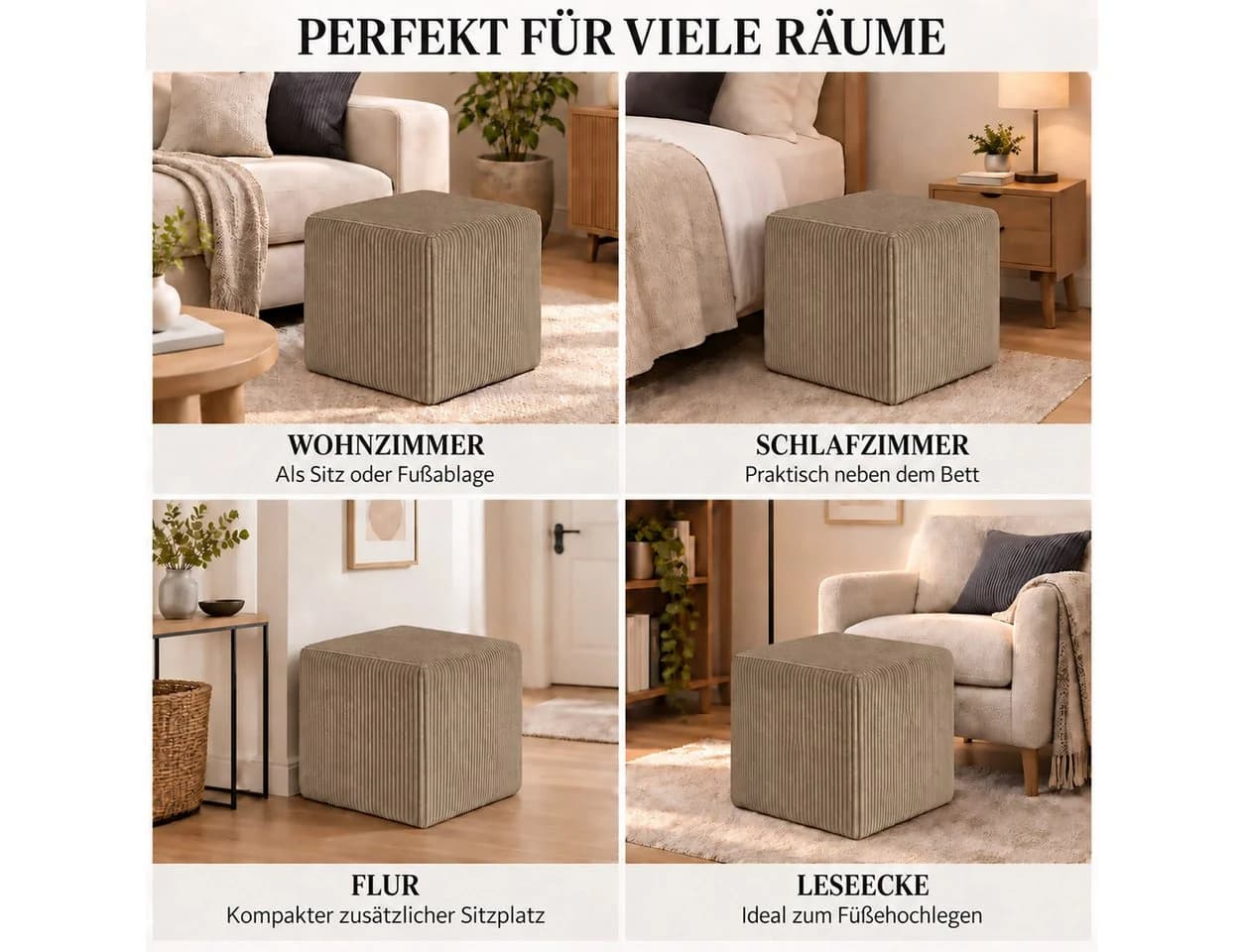 Best for Home Sitzwürfel Pouf Hocker Samt Braun - Bild 5