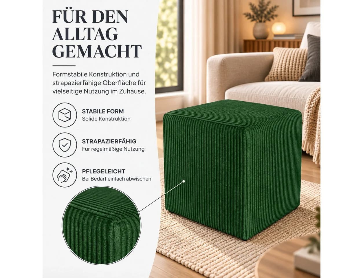 Best for Home Sitzwürfel Pouf Hocker Samt Dunkelgrün - Bild 4