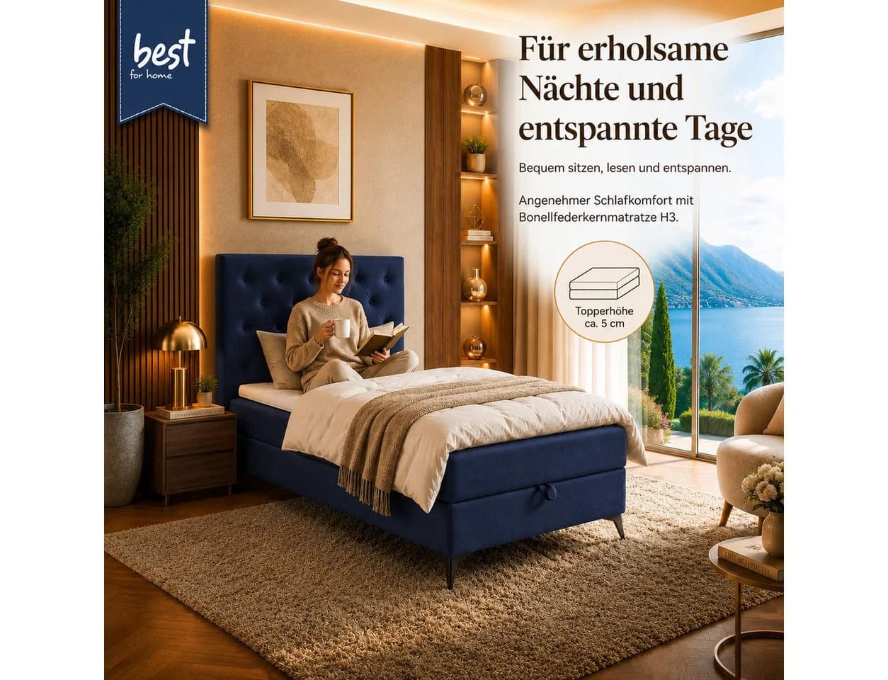 Best for Home Boxspringbett K18 Single SLIM mit Bettkasten und Matratze - Bild 3
