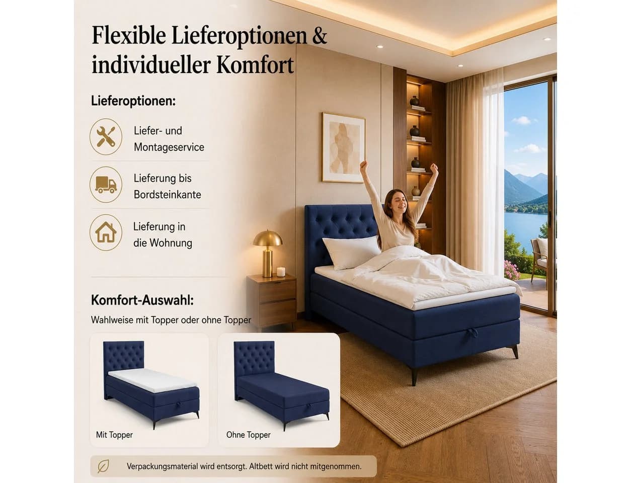 Best for Home Boxspringbett K18 Single SLIM mit Bettkasten und Matratze - Bild 4