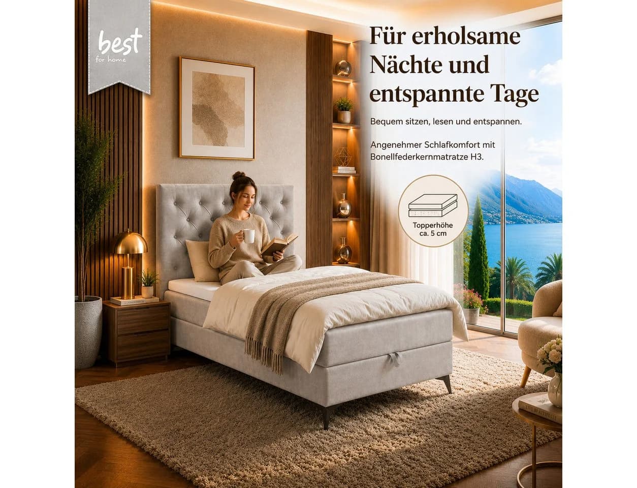 Best for Home Boxspringbett K18 Single SLIM mit Bettkasten und Matratze H3 - Bild 3