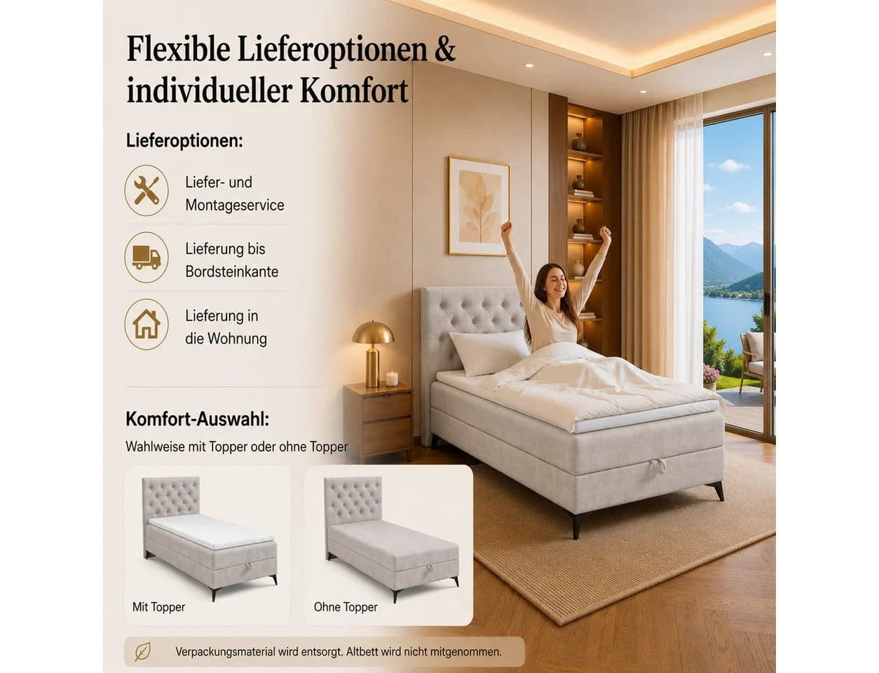Best for Home Boxspringbett K18 Single SLIM mit Bettkasten und Matratze H3 - Bild 4