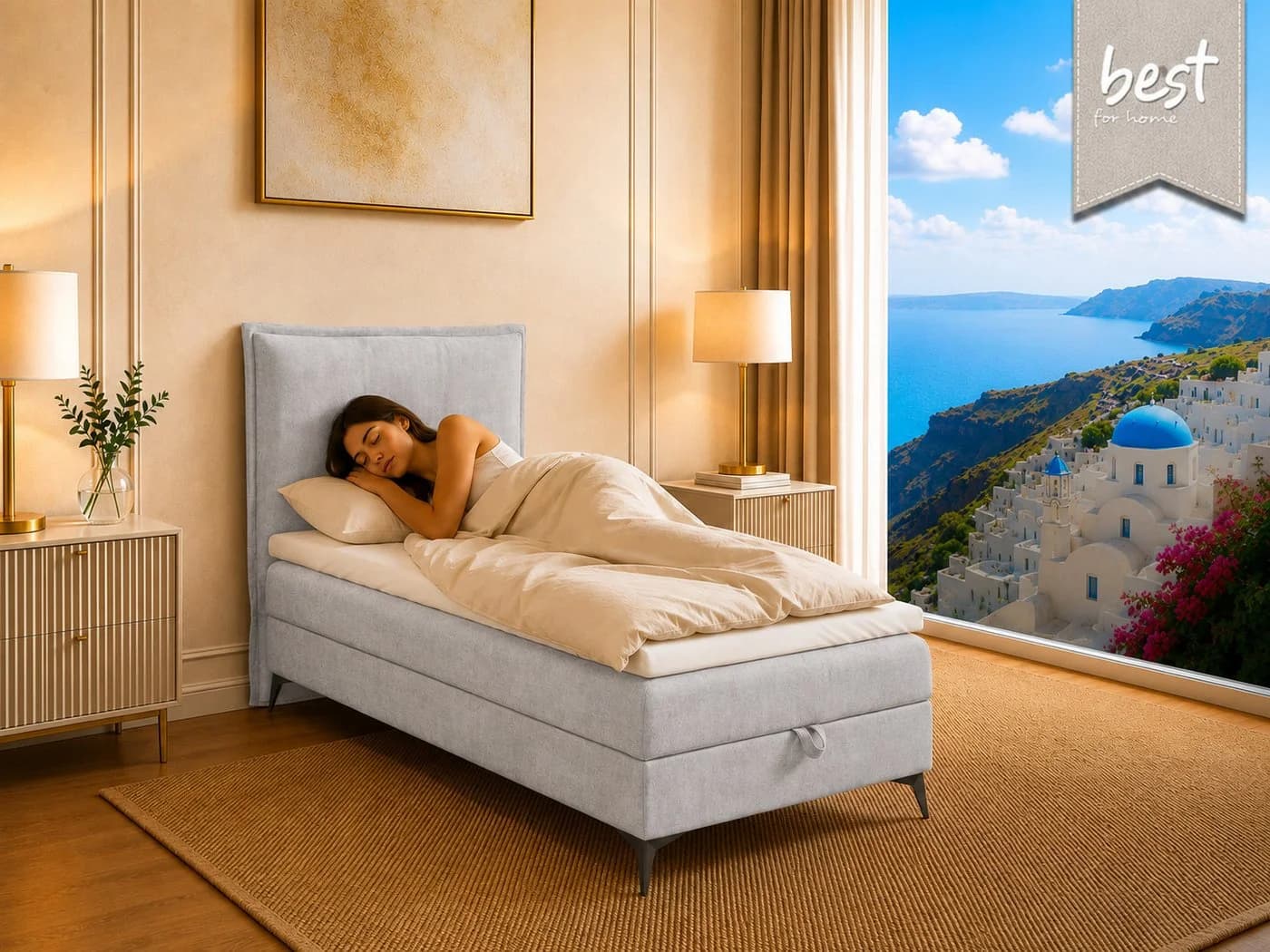 Best for Home Boxspringbett K16 SLIM mit Bettkasten & Bonellfederkernmatratze