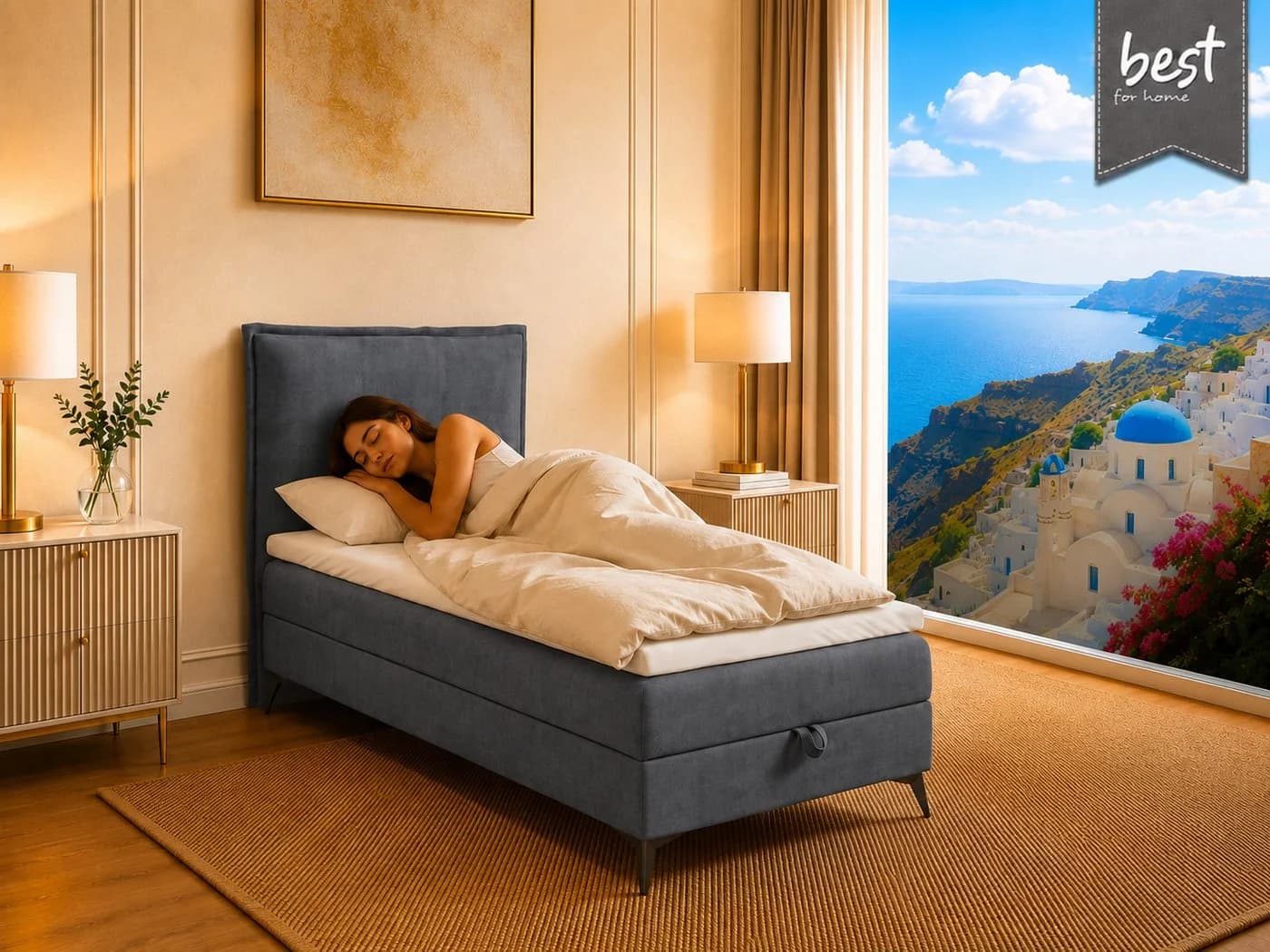 Best for Home Boxspringbett K16 Single SLIM mit Bettkasten & Matratze H3