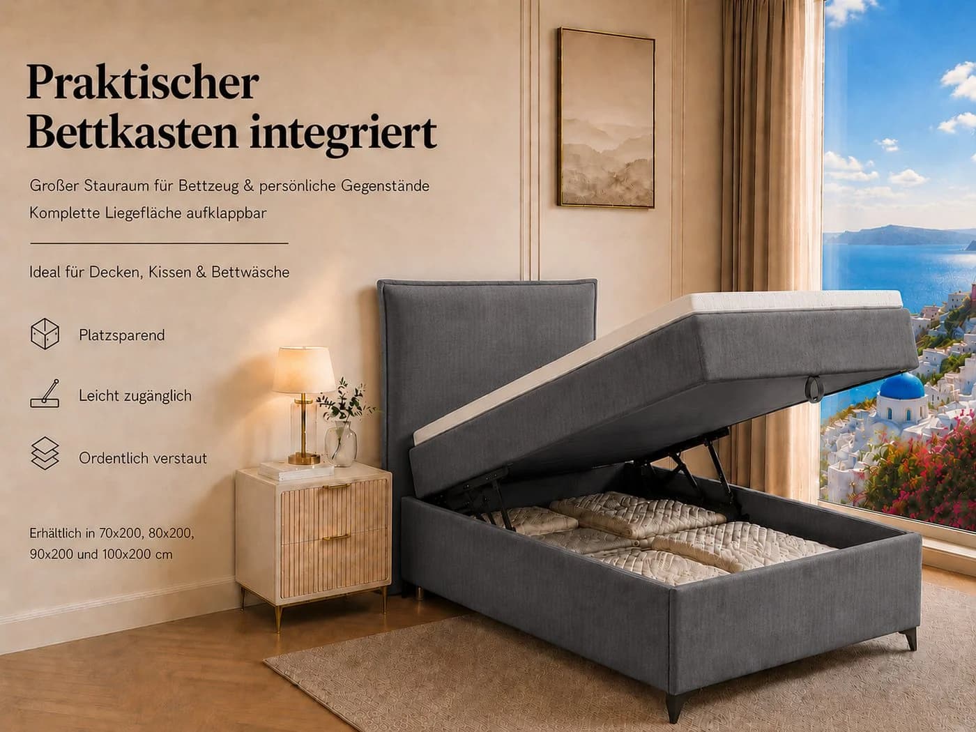 Best for Home Boxspringbett K16 Single SLIM mit Bettkasten & Matratze H3 - Bild 5