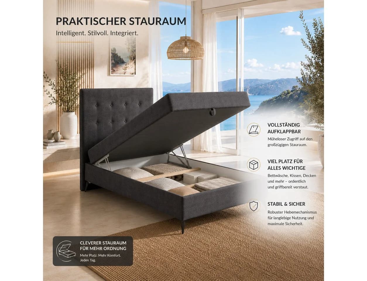 Best for Home Boxspringbett K15 Single SLIM mit Bettkasten & Topper