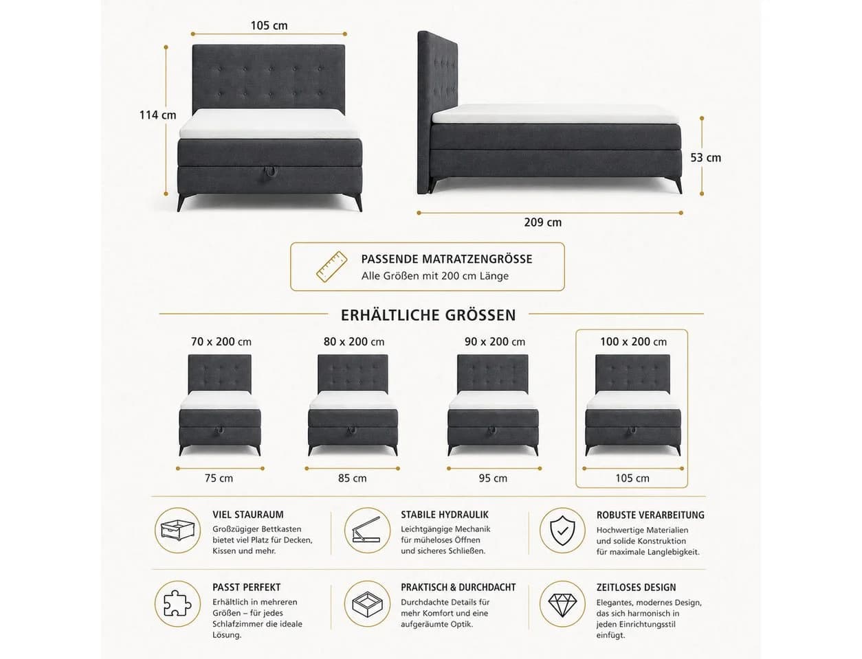 Best for Home Boxspringbett K15 Single SLIM mit Bettkasten & Topper - Bild 3
