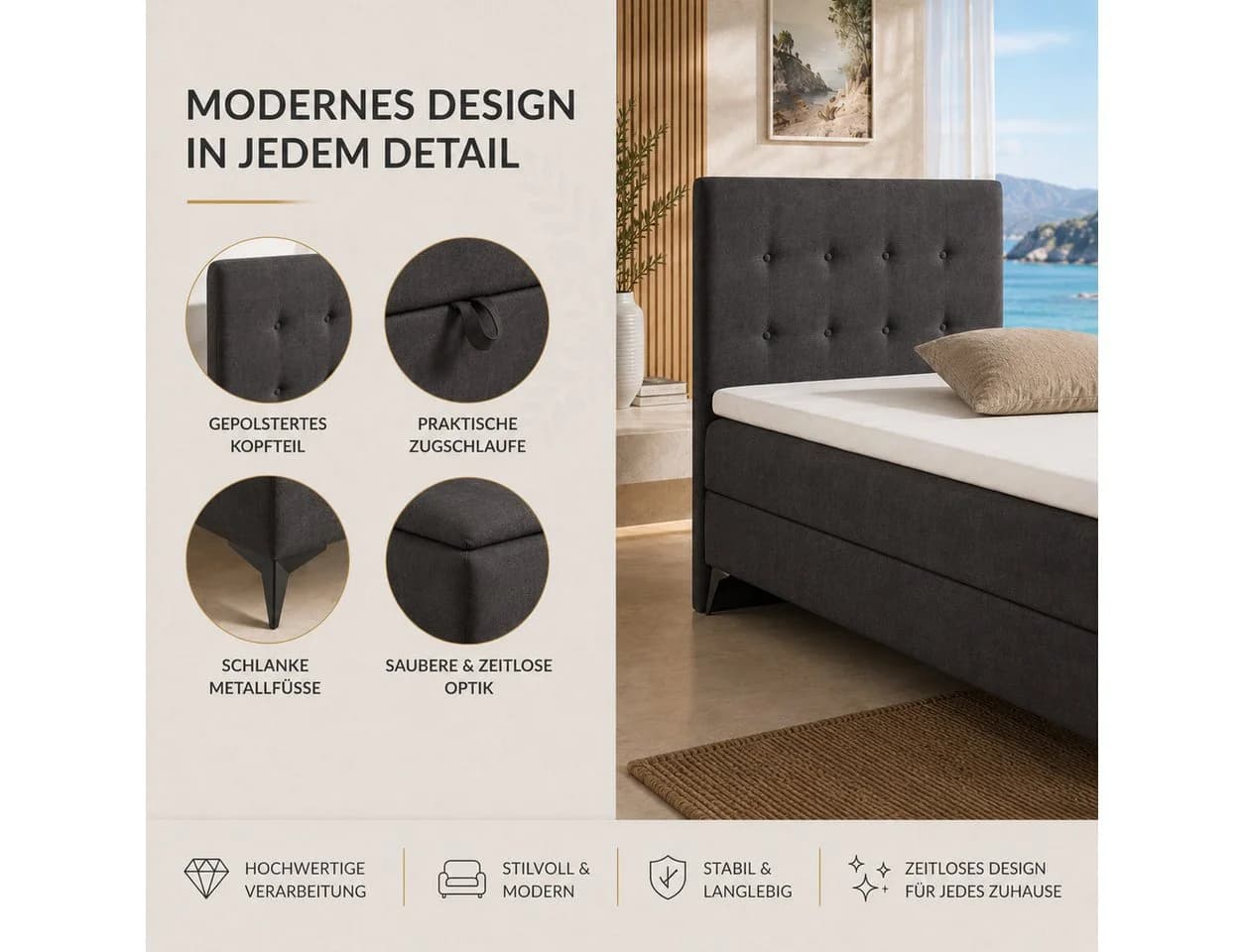 Best for Home Boxspringbett K15 Single SLIM mit Bettkasten & Topper - Bild 5