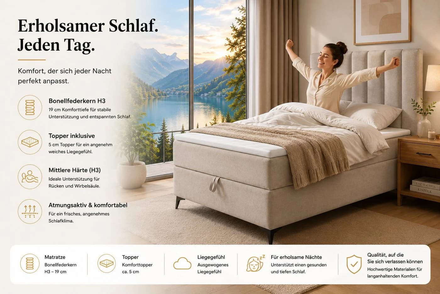 Best for Home Boxspringbett K10 Single SLIM mit Bettkasten & Matratze - Bild 4