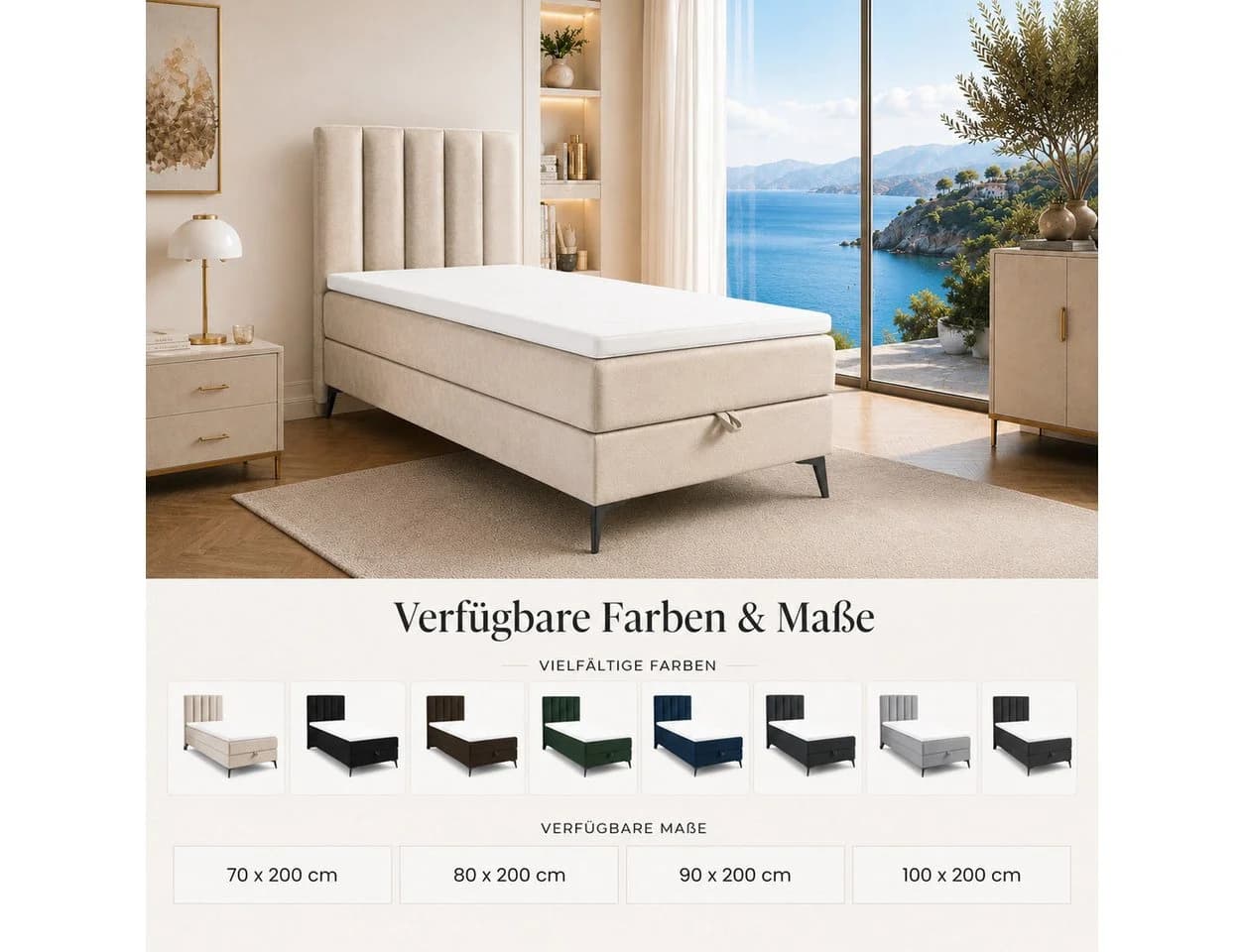 Best for Home Boxspringbett K10 Single SLIM mit Bettkasten & Matratze - Bild 5