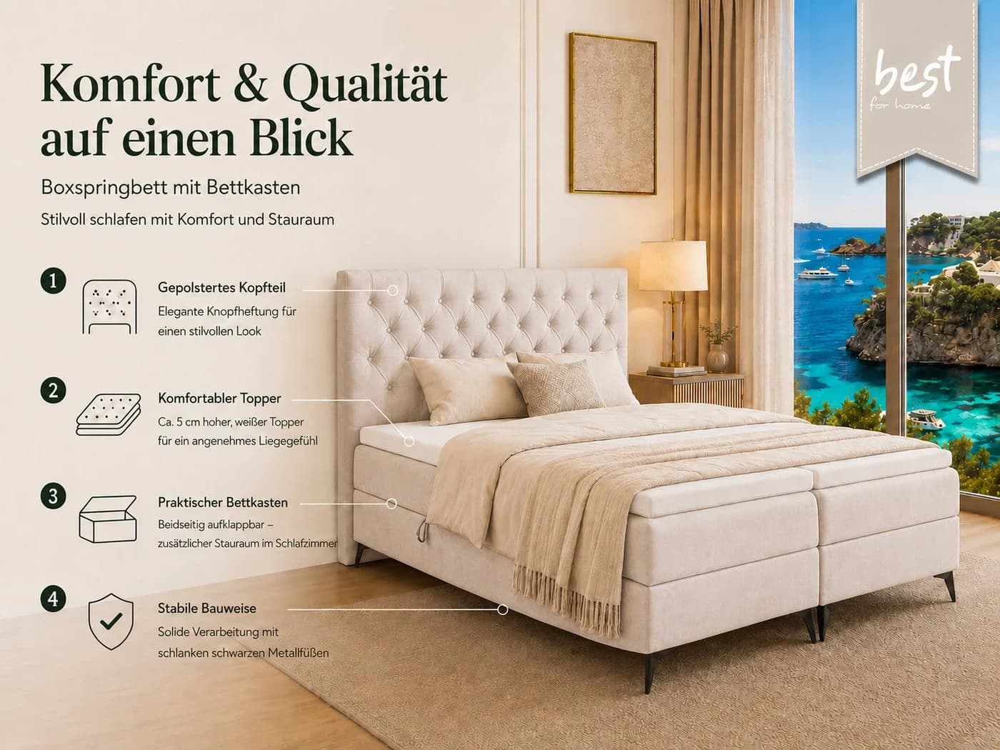 Best for Home Boxspringbett K18 SLIM mit Bettkasten & Topper - Bild 3