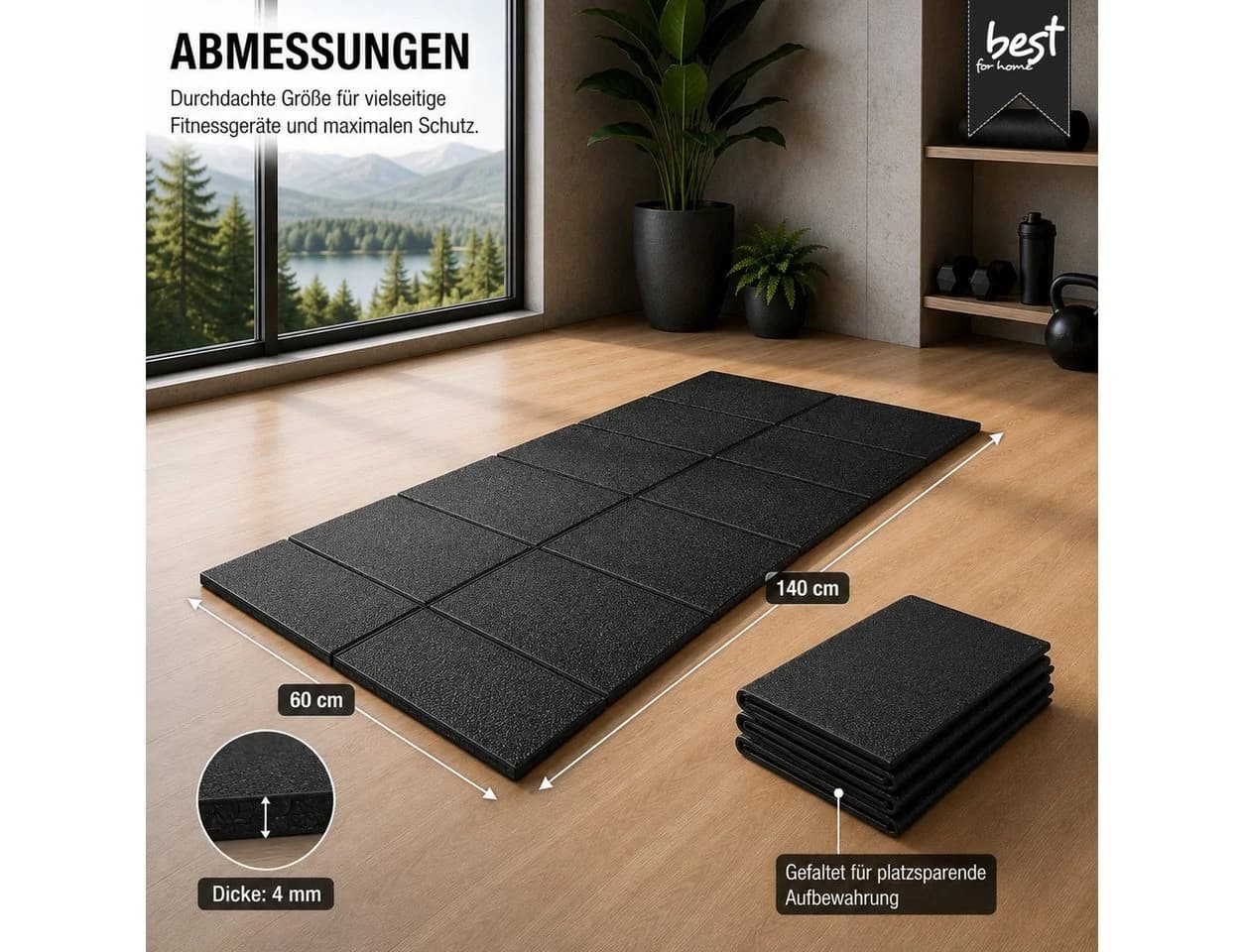 Best for Home Bodenschutzmatte Schwarz für Fitnessgeräte - Bild 3