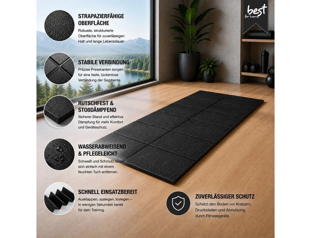 Best for Home Bodenschutzmatte Schwarz für Fitnessgeräte - Bild 4