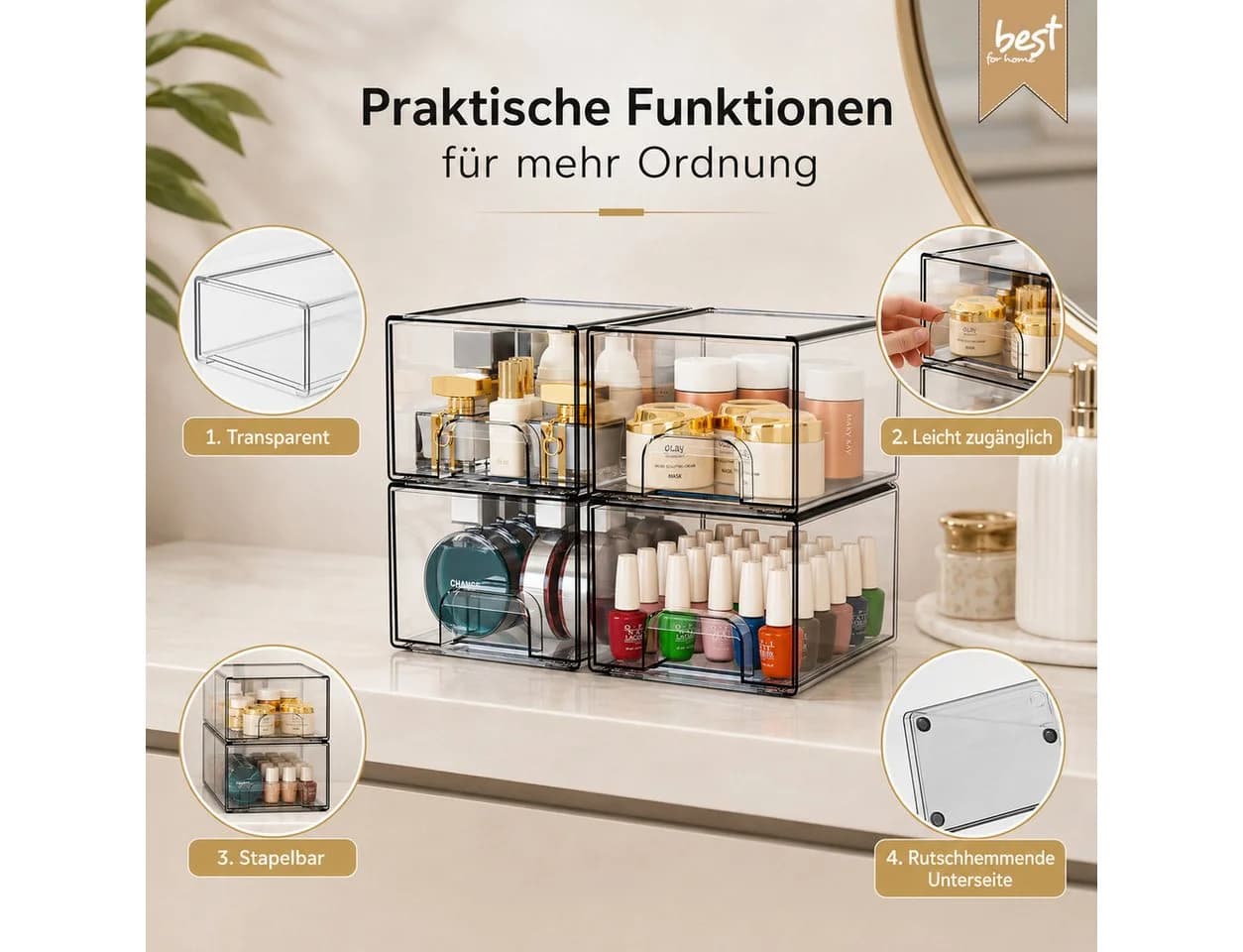 Best for Home Schubladenbox 4-teilig Transparent Stapelbar - Bild 5