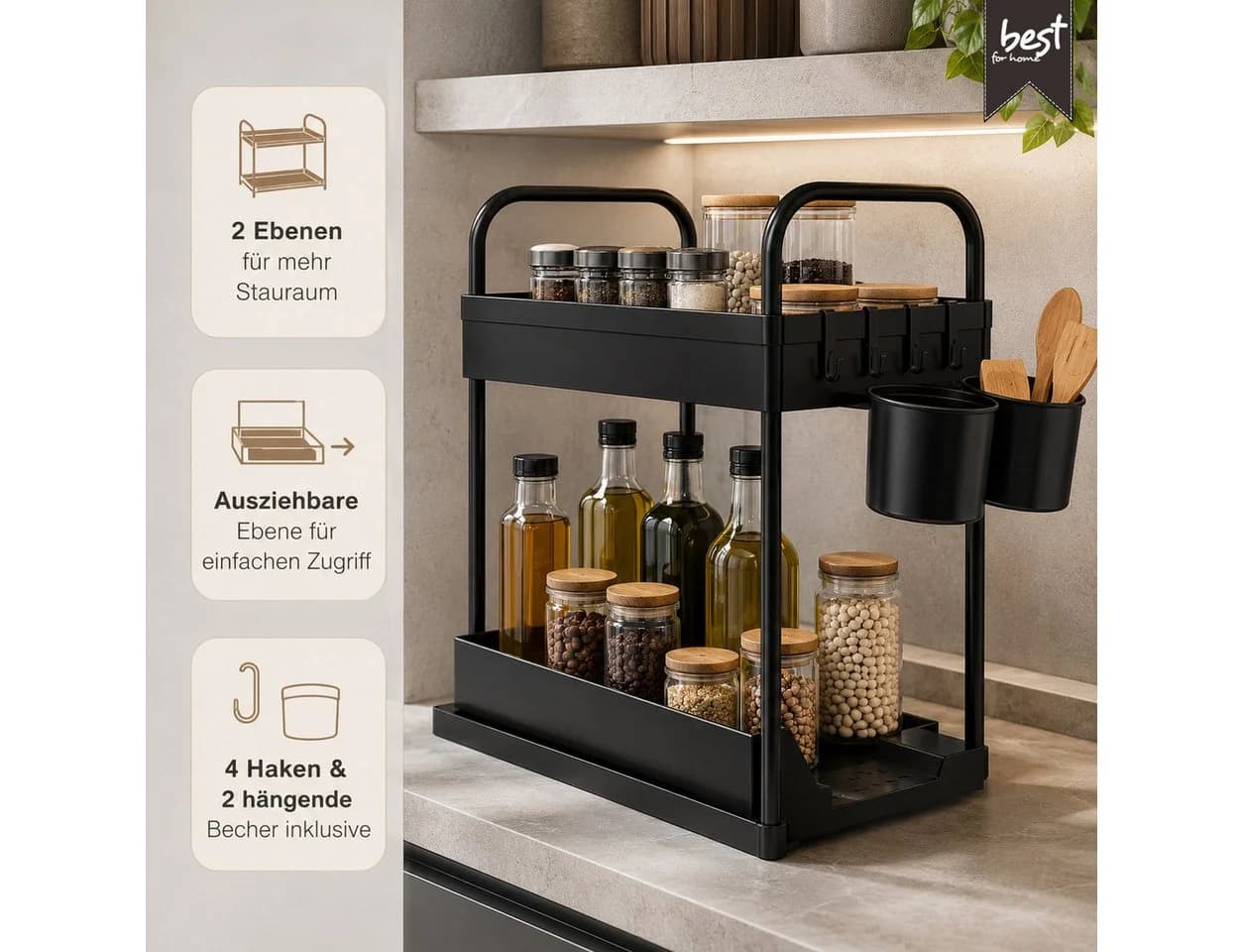 Best for Home Küchenorganizer-Set Schwarz 2-teilig