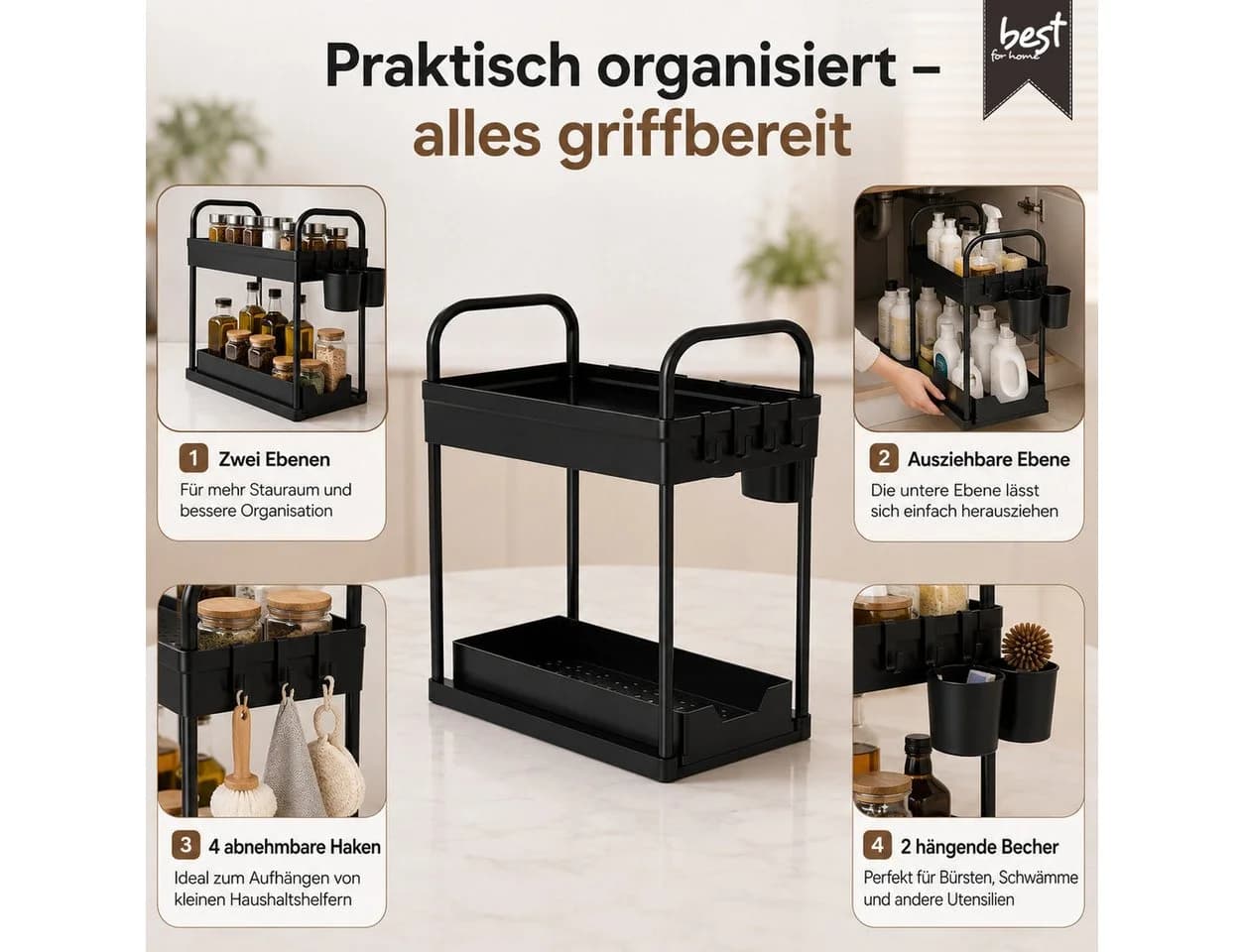 Best for Home Küchenorganizer-Set Schwarz 2-teilig - Bild 5