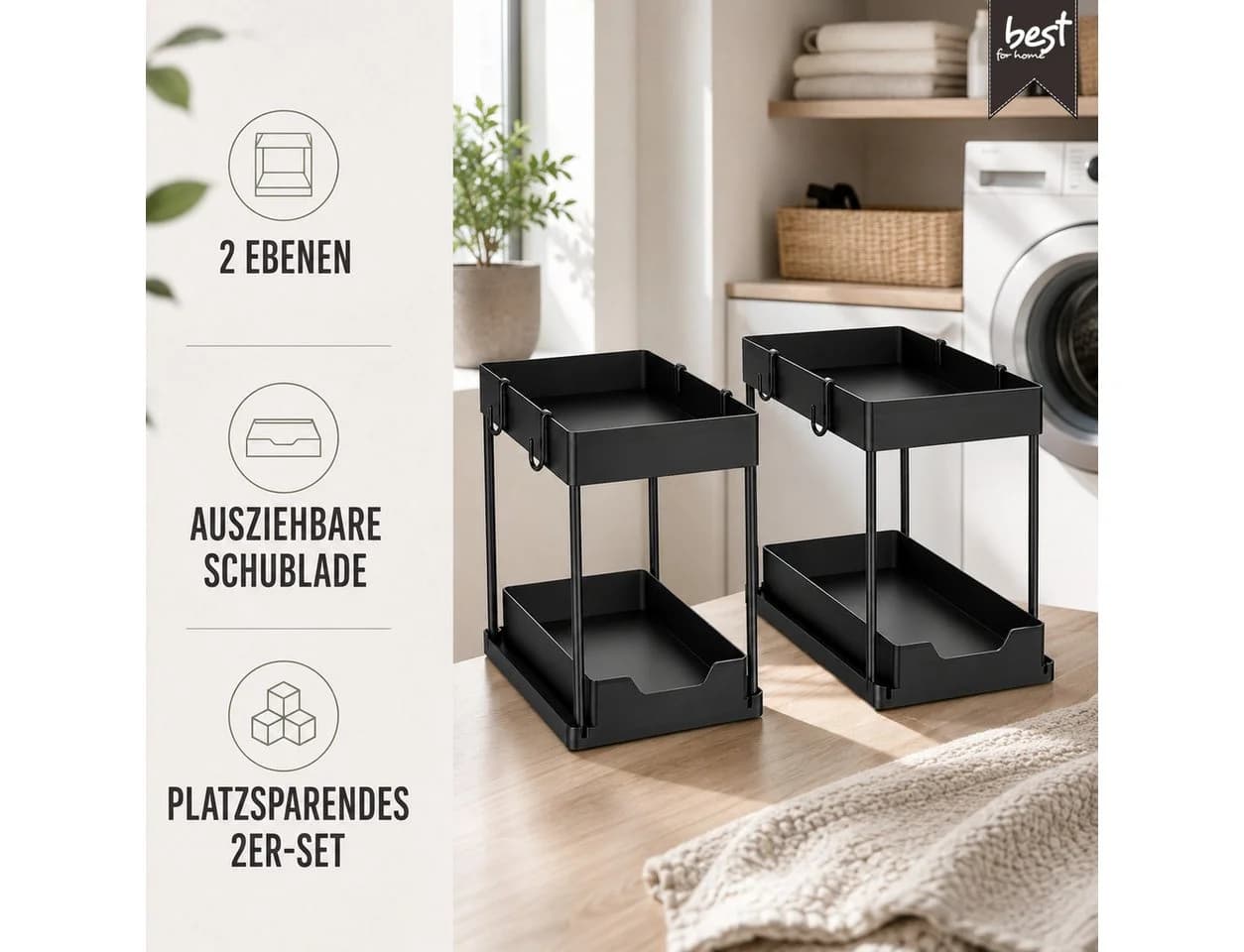 Best for Home Küchenorganizer-Set Schwarz 2-teilig