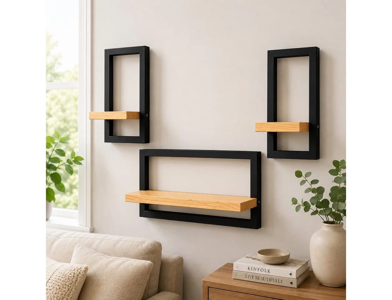 Best for Home Wandregal 3er-Set Modern Braun/Schwarz Holz - Bild 2