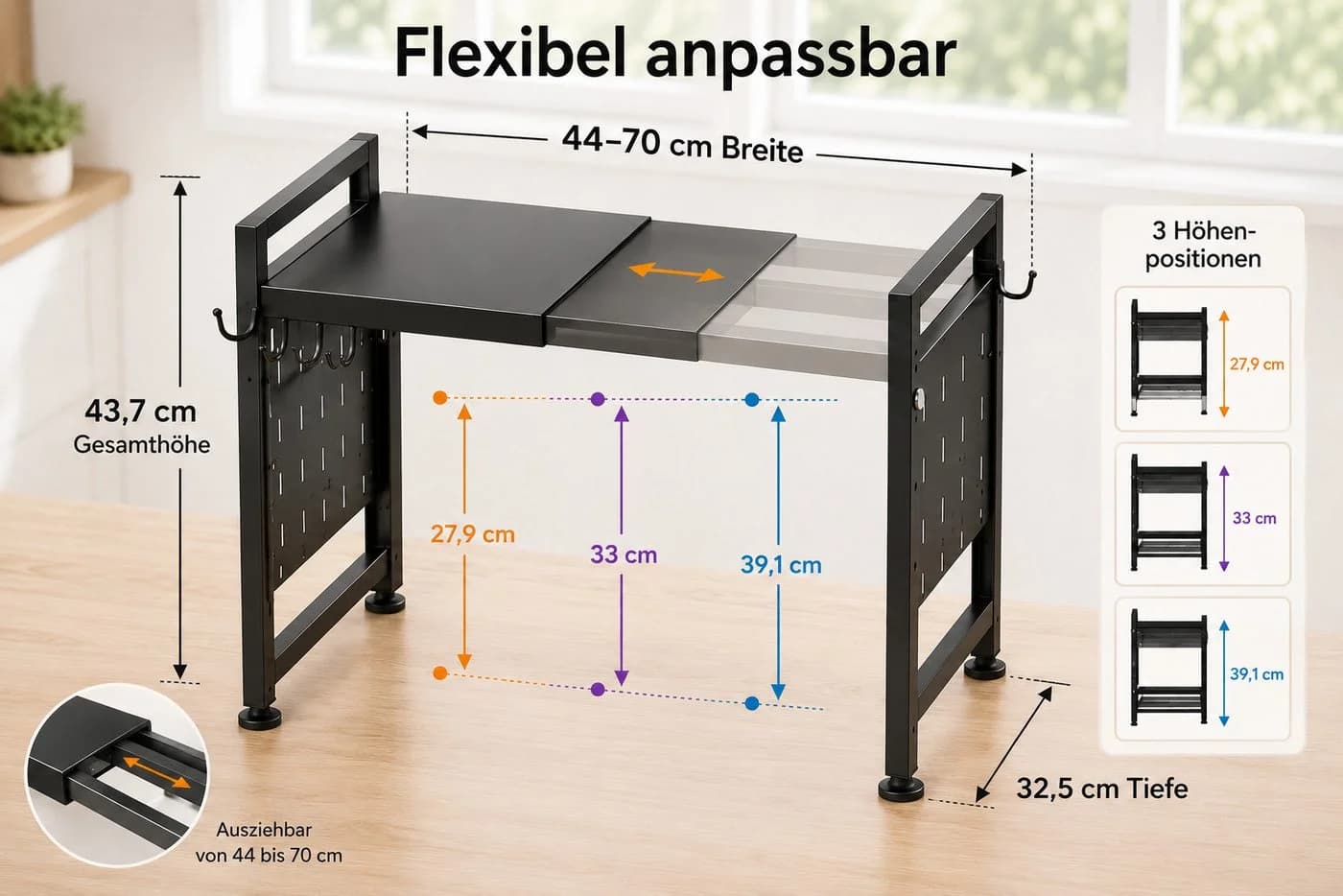 Best for Home Mikrowellenregal Schwarz 2-stufig ausziehbar - Bild 3