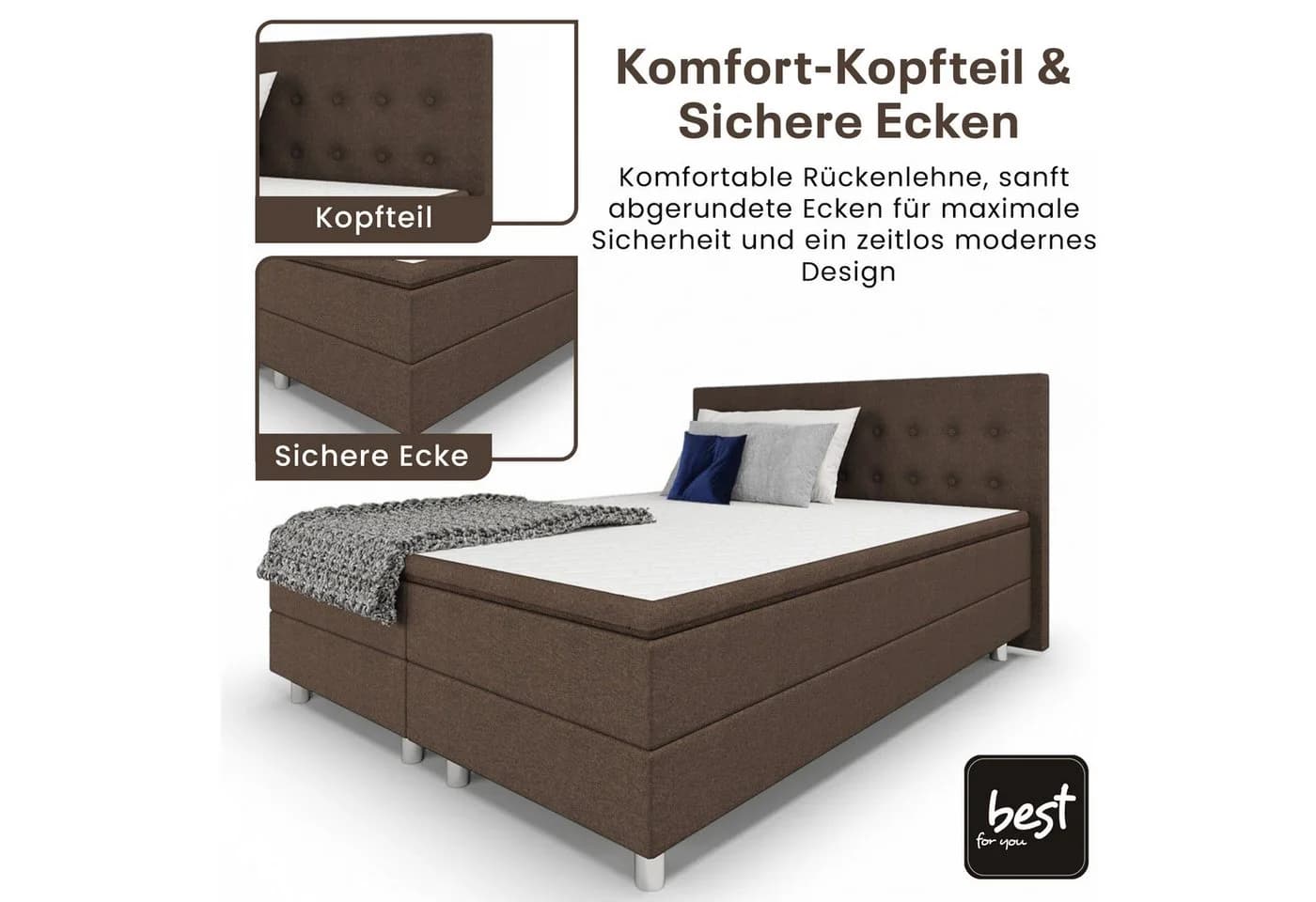 Best for Home Boxbett Neo Sawana Bonellfederkernmatratze mit Topper Braun - Bild 3