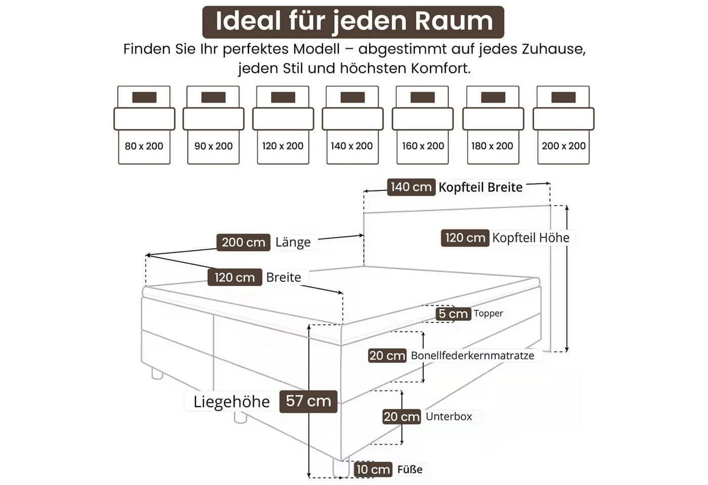 Best for Home Boxbett Neo Sawana Bonellfederkernmatratze mit Topper Braun - Bild 4