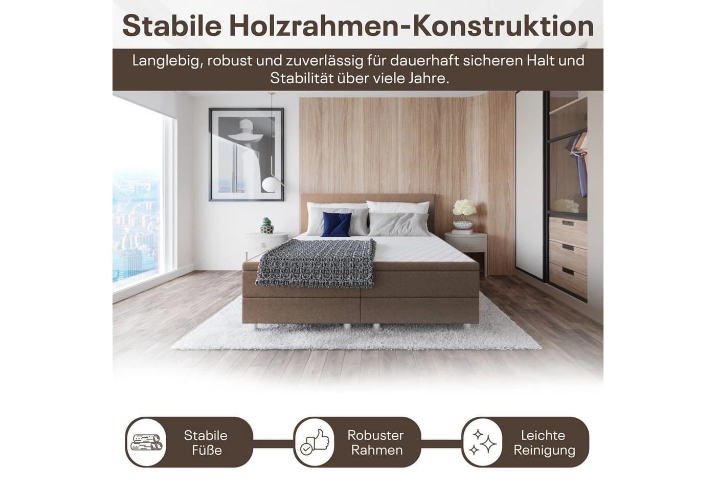 Best for Home Boxbett Neo Sawana Bonellfederkernmatratze mit Topper Braun - Bild 5