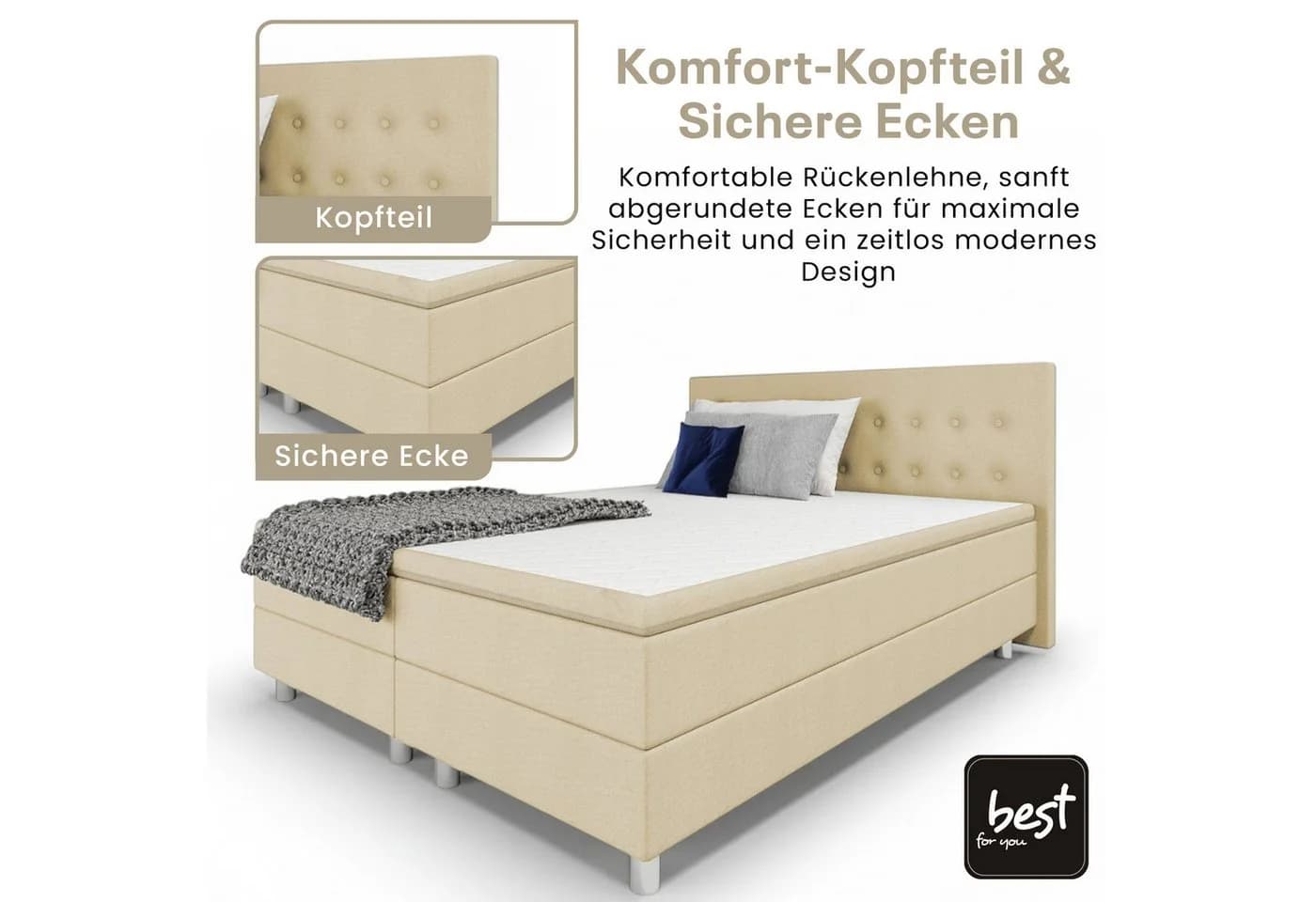 Best for Home Boxbett Neo Sawana Bonellfederkernmatratze mit Topper Beige - Bild 3