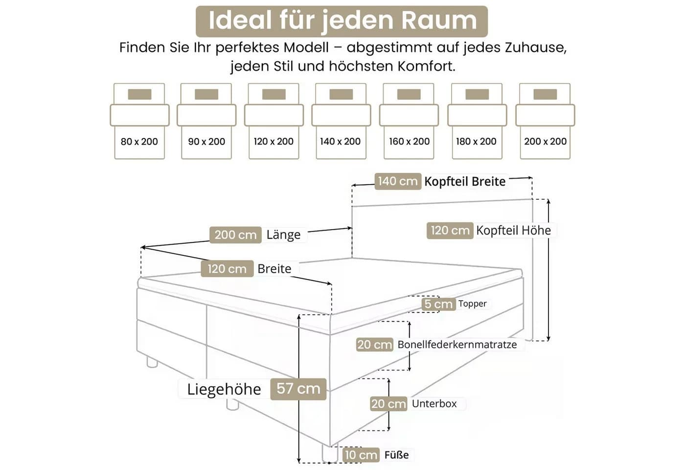 Best for Home Boxbett Neo Sawana Bonellfederkernmatratze mit Topper Beige - Bild 4