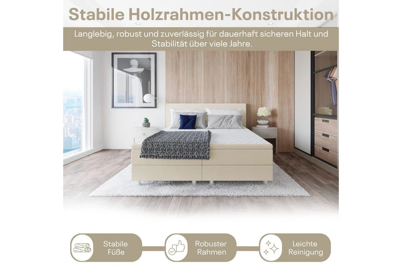 Best for Home Boxbett Neo Sawana Bonellfederkernmatratze mit Topper Beige - Bild 5