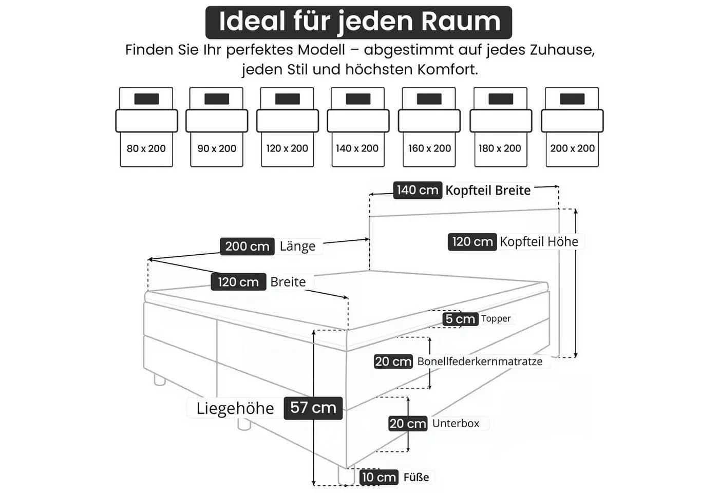 Best for Home Boxspringbett mit Bonnell-Matratze & Topper Grau - Bild 4