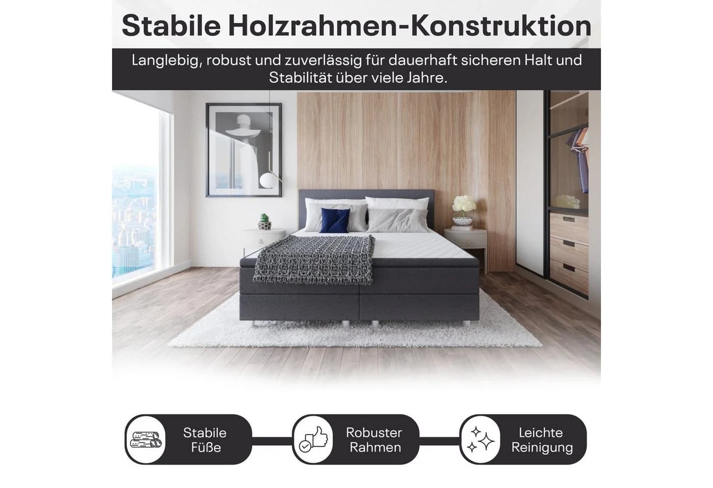 Best for Home Boxspringbett mit Bonnell-Matratze & Topper Grau - Bild 5