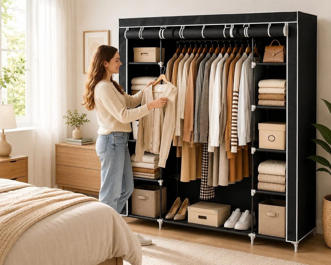 Best for Home XXL Stoffkleiderschrank faltbar mit Kleiderstange