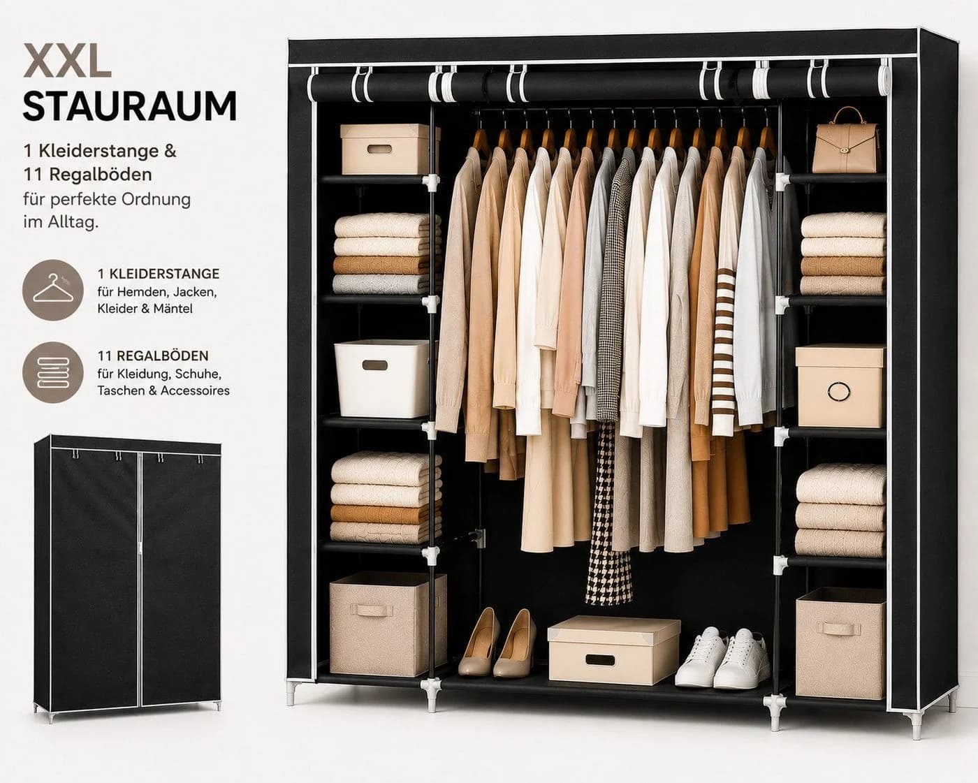 Best for Home XXL Stoffkleiderschrank faltbar mit Kleiderstange - Bild 3