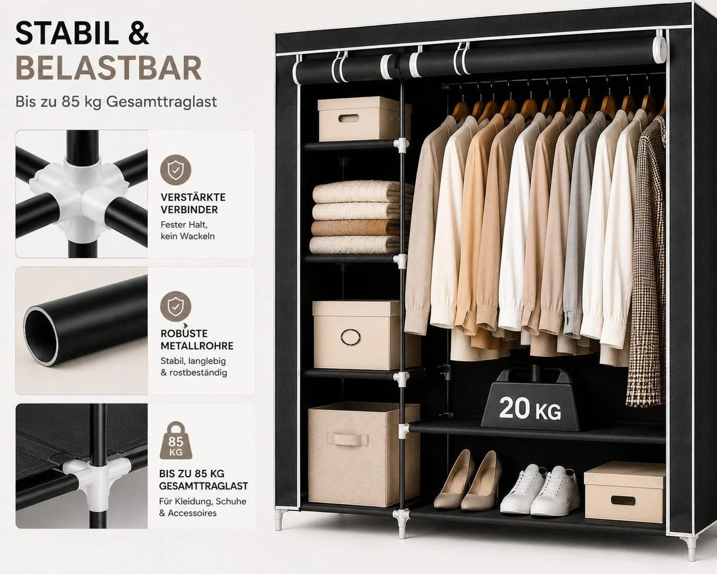 Best for Home XXL Stoffkleiderschrank faltbar mit Kleiderstange - Bild 4