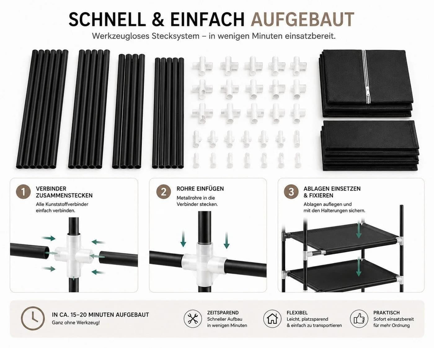 Best for Home XXL Stoffkleiderschrank faltbar mit Kleiderstange - Bild 5