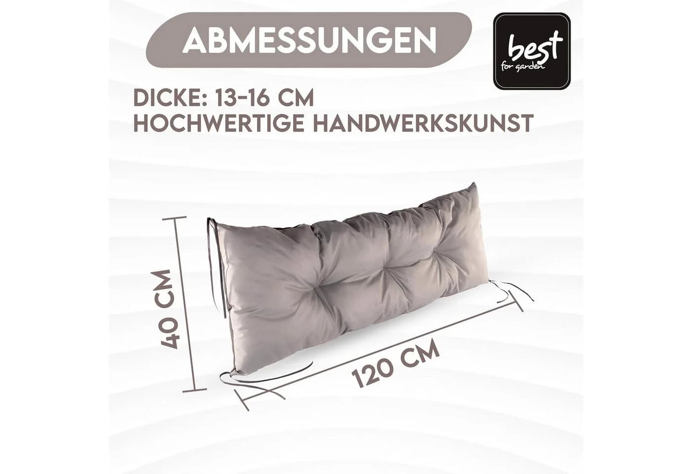 Best for Garden Bankauflage 120x40 cm Grau Rutschfest Wetterfest - Bild 1